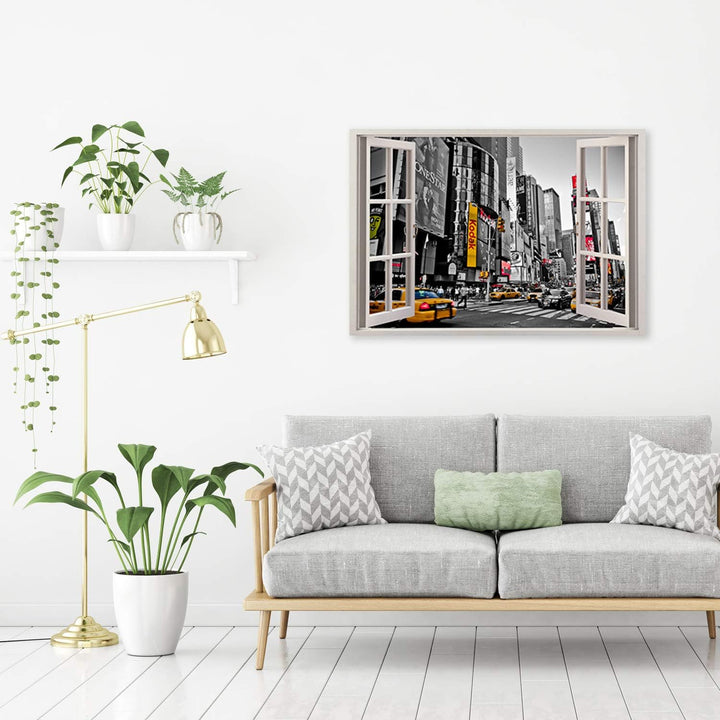 Feeby Wandbild Times Square Druckbild Leinwandbild Fenster-Illusion Grau 90x60 cm Leinwandbild 90x60