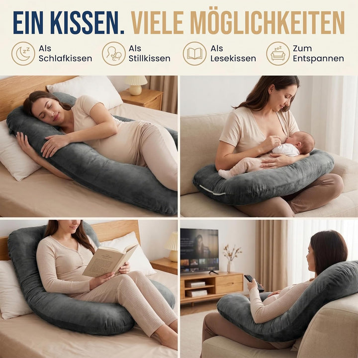 Seitenschläferkissen mit Bezug [waschbar - Flexible Füllung] Stillkissen XXL | Pregnancy Pillow | Ki