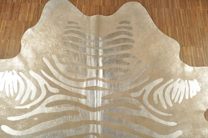 Kuhfell Stierfell Teppich Zebra Silber Devore ca. 220 x 190 cm aus Brasilien Kuhfell mit Zebra Prägu