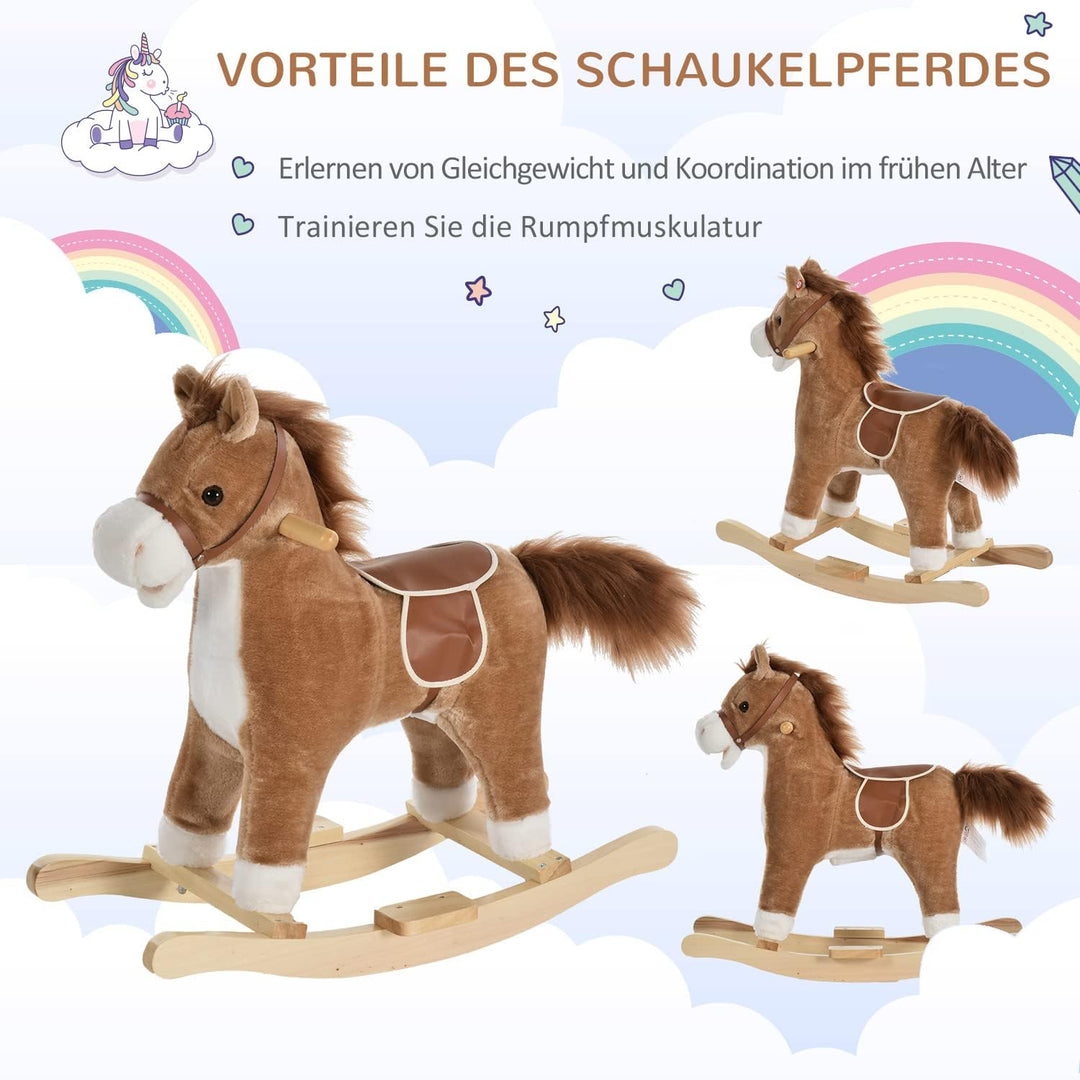 HOMCOM Kinder Schaukelpferd Baby Schaukeltier Pferd mit Tiergeräusche Spielzeug Haltegriffe für 36-7