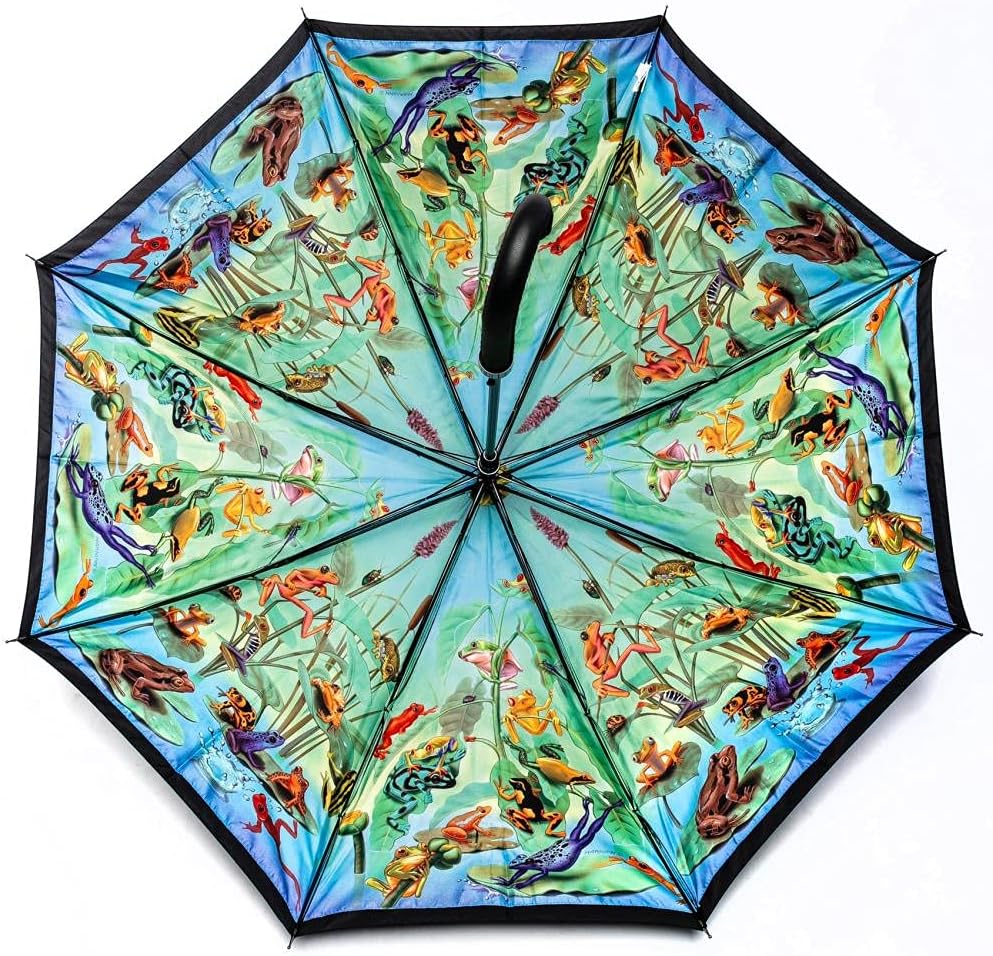 LUCKYWEATHER Regenschirm Stockschirm Damen/Herren Motiv Frog Family Auf-Automatik Double Layer I Sto