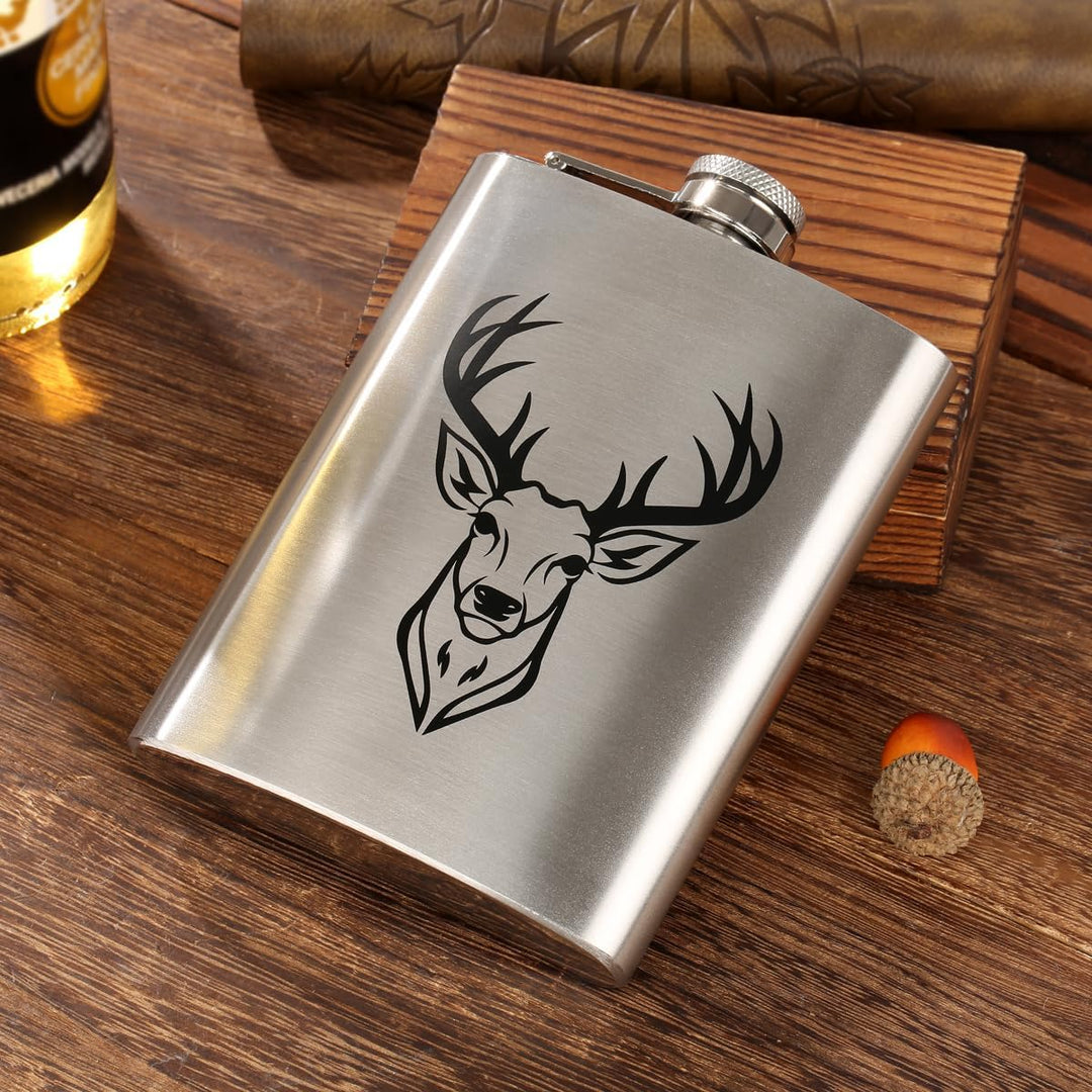 8oz/237ml Edelstahl Flachmann, Taschenflasche, mit Trichter und Grusskarte, Geschenkbox, Schwarz Hir