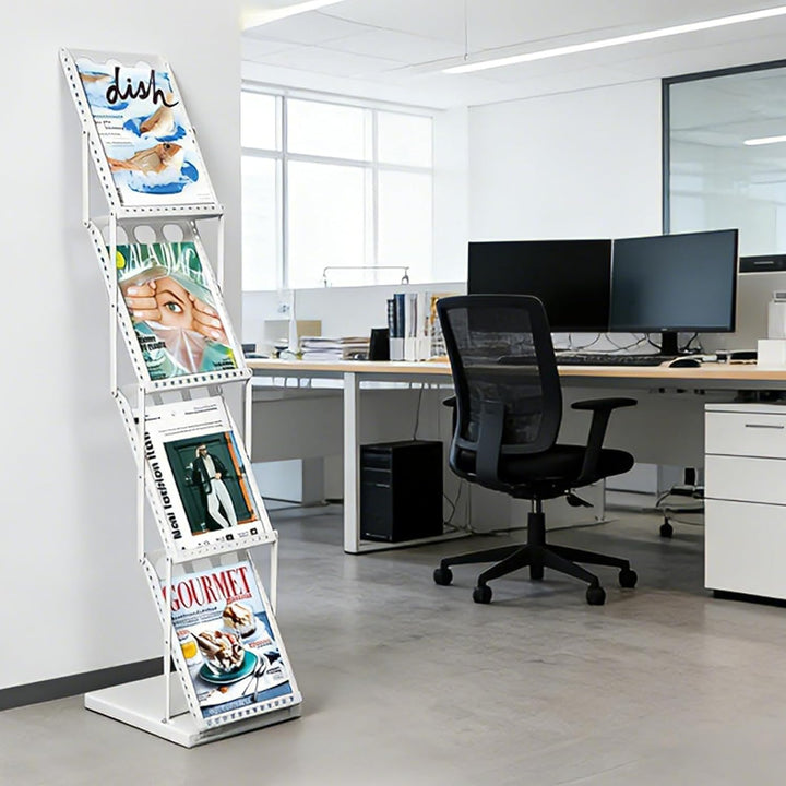 SUNDOY Faltbarer Zeitschriftenständer mit 4 Taschen, Magazinhalter & Broschüre Prospekthalter mit Tr