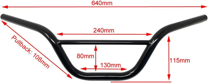 Motorrad Lenker Für Affe Fahrrad Pit Bike Scrambler - 22mm 7/8" Mit 4.5" Aufstieg - Schwarz, Schwarz