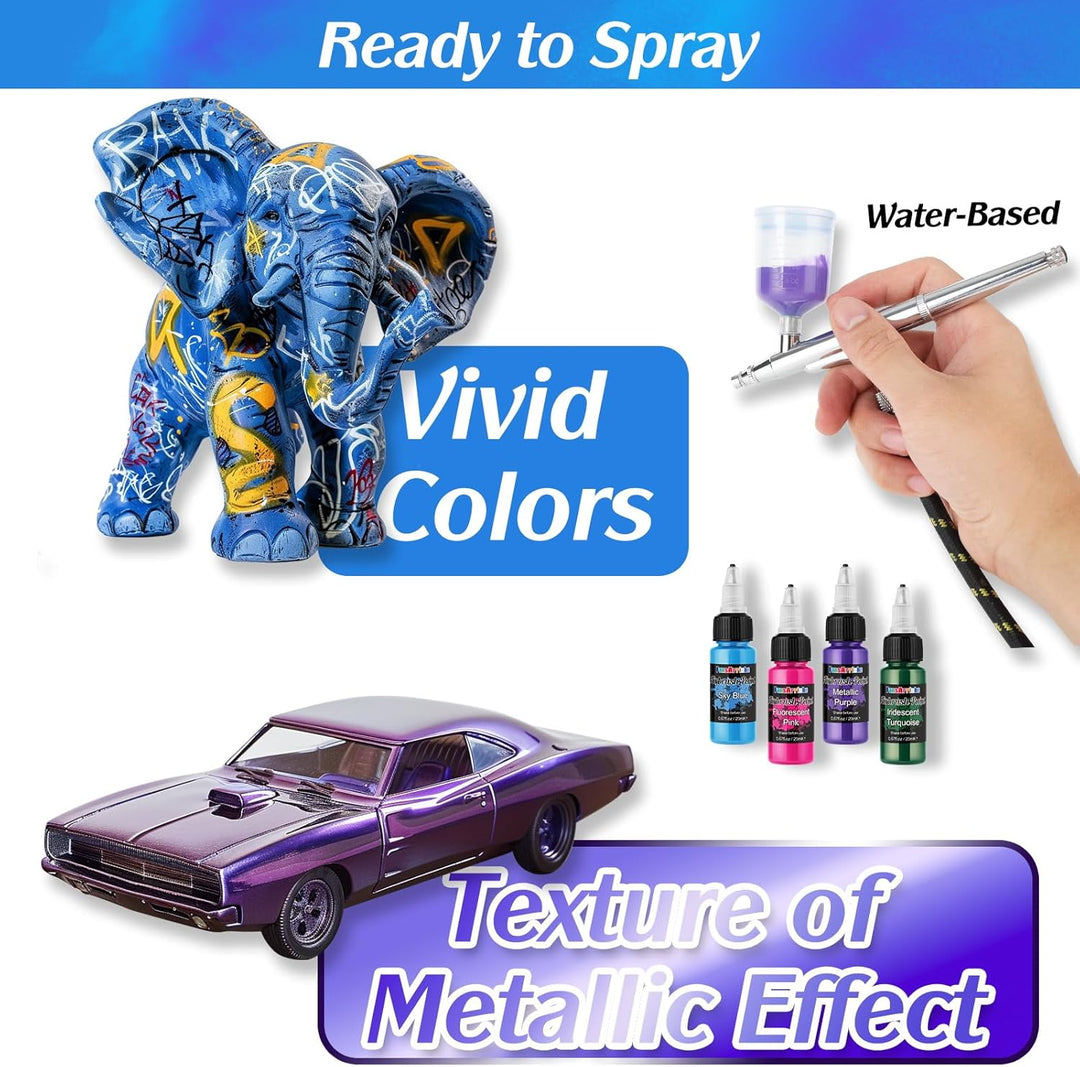 FansArriche Airbrush Farbe, 44 Farben+6 Verdünner, Acryl-Luftpinsel-Set, blickdichte und neon Farben