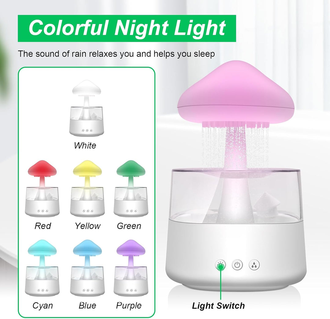 Rain-Cloud Humidifier, 450 ml, Regen Wolken Luftbefeuchter mit 3 modi und 7 Farben, LED-Lichtern Aro