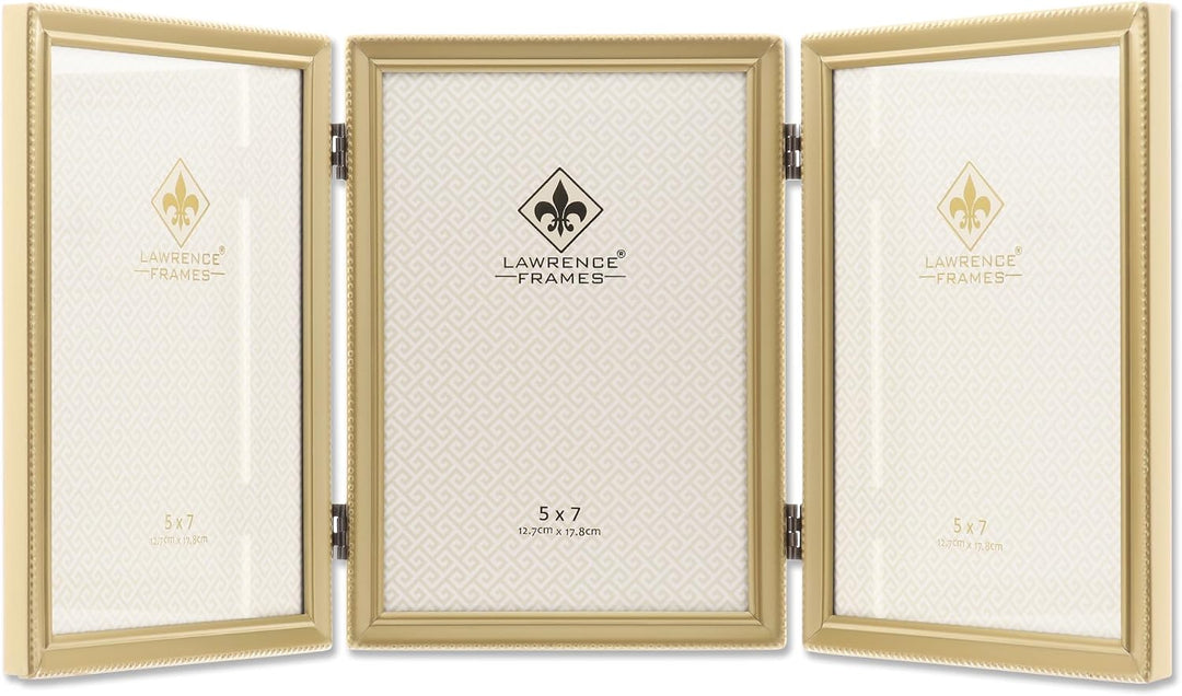 Lawrence Frames Dreifach-Bilderrahmen mit Scharnier, Messing, 12,7 x 17,8 cm, mit Perlenrand Goldfar