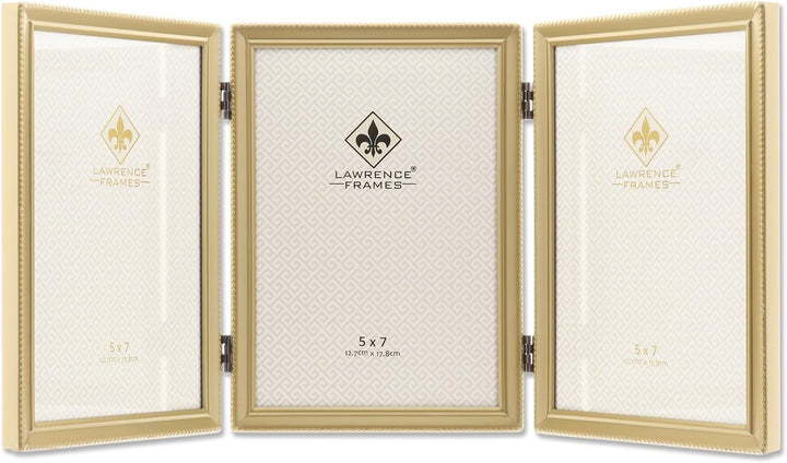 Lawrence Frames Dreifach-Bilderrahmen mit Scharnier, Messing, 12,7 x 17,8 cm, mit Perlenrand Goldfar