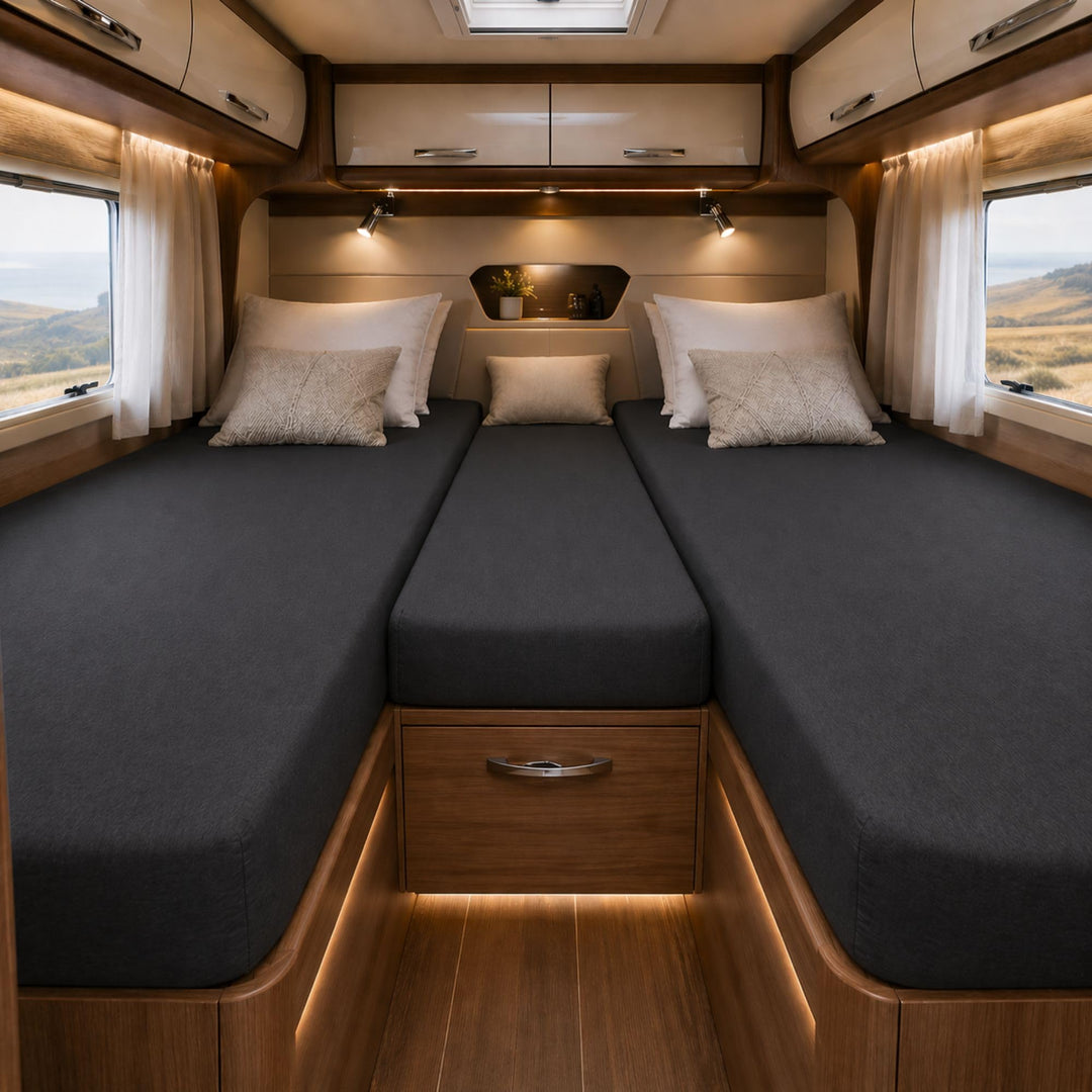 EXKLUSIV HEIMTEXTIL Jersey Spannbettlaken für Wohnmobile Heckbett 3-teilig 2 Längsbetten + 1 Mittelt