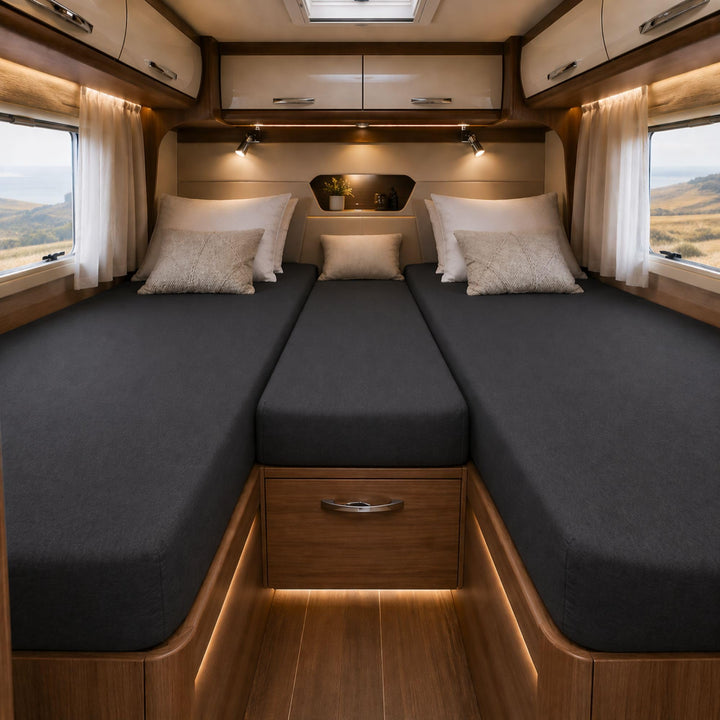 EXKLUSIV HEIMTEXTIL Jersey Spannbettlaken für Wohnmobile Heckbett 3-teilig 2 Längsbetten + 1 Mittelt