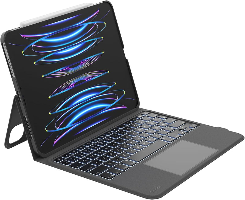 Belkin Everyday Tastatur mit Hülle u. Halter, hinterleuchtete iPad Tastatur, Multi-Gesture-Steuerung
