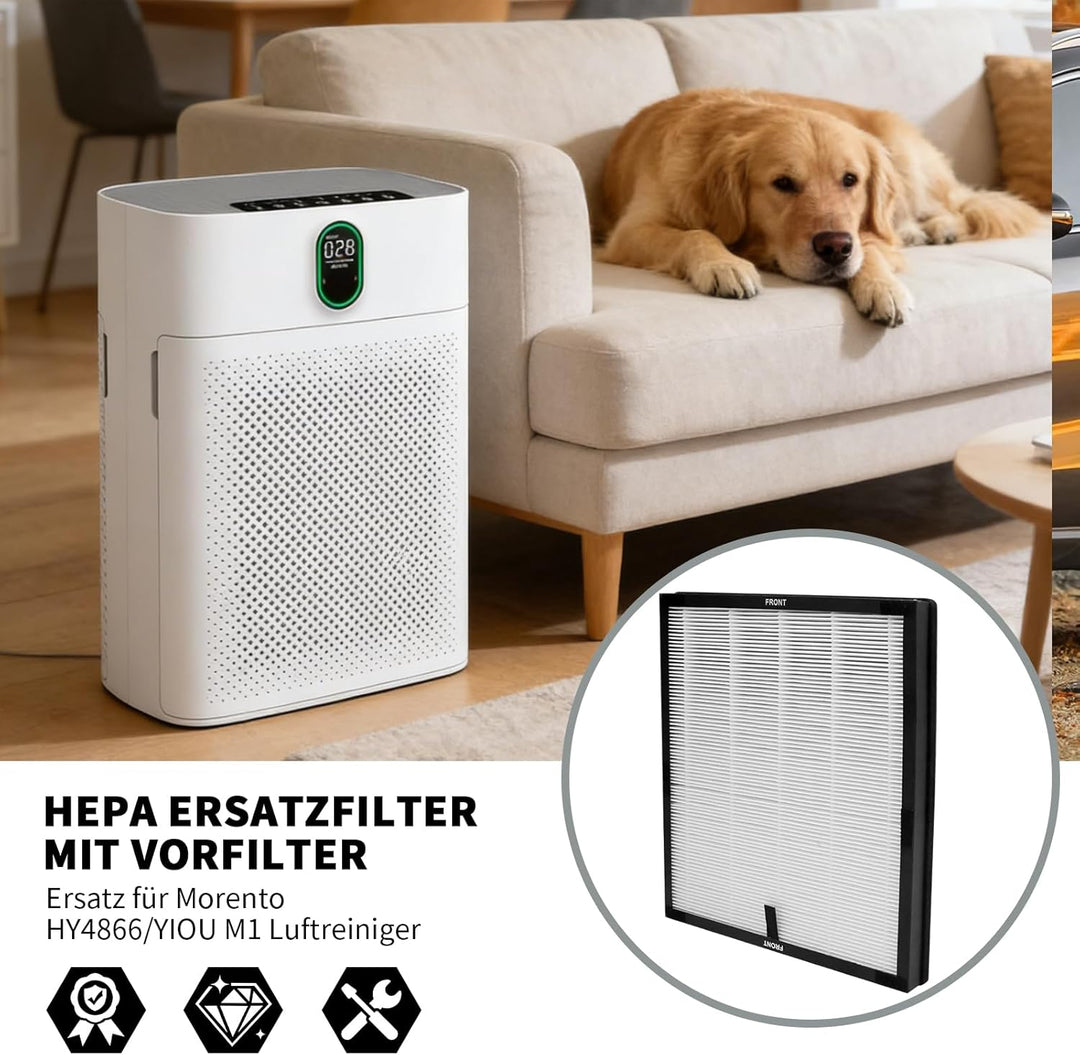 2 Stück H13 HEPA Ersatzfilter mit Vorfilter, 3-in-1 H13 Ersatz für Morento HY4866/YIOU M1 Luftreinig