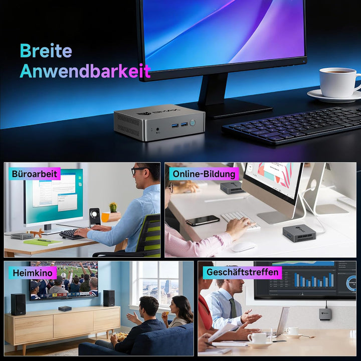 BMAX Mini-PC W11 Pro, Prozessor der 11. Generation N5095 (max. 2,9 GHz), 8 GB LPDDR4 + 256 GB M.2 SS
