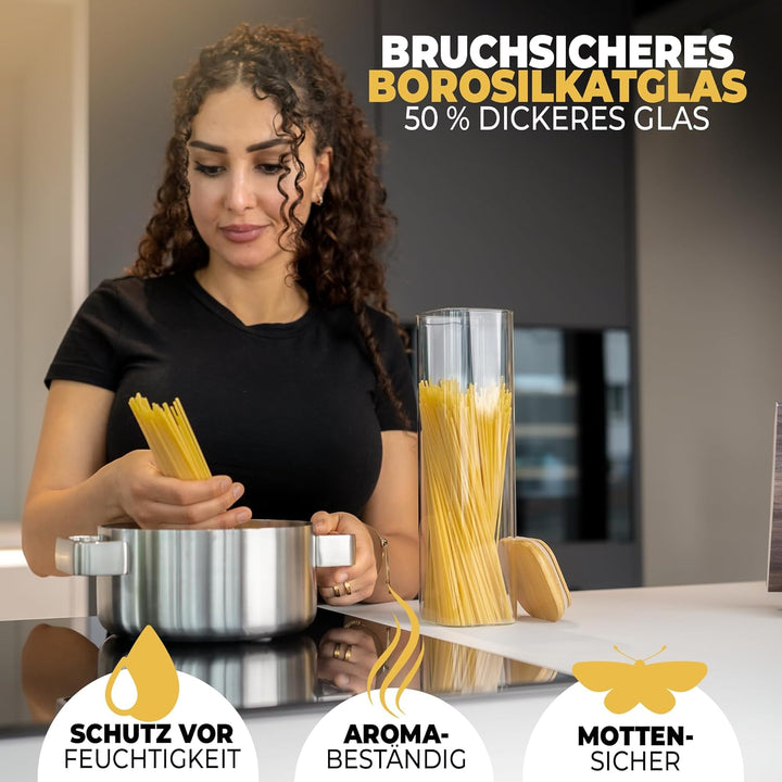 CLIDOR ® Vorratsgläser mit Deckel, Eckig - 4er Set - Extra dickes Glas - Vorratsdosen mit Deckel luf