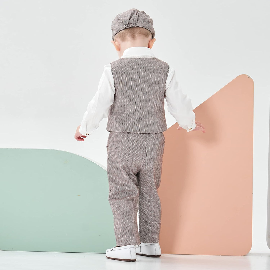 Volunboy Baby Anzug Jungen Anzugweste Hemd mit Fliege für Festlich Hochzeit Bekleidung Set 4tlg 3-4