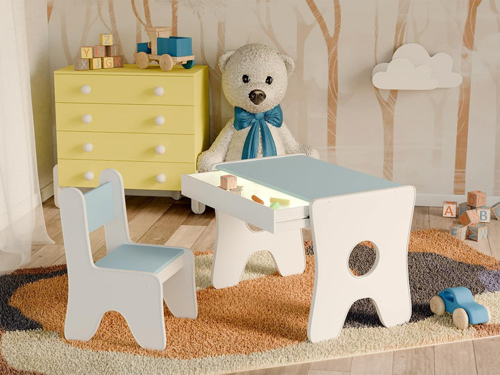Happy Babies - Kinderschreibtisch-Stuhl-Set, ergonomischer Spieltisch mit geräumiger Schublade - Kin