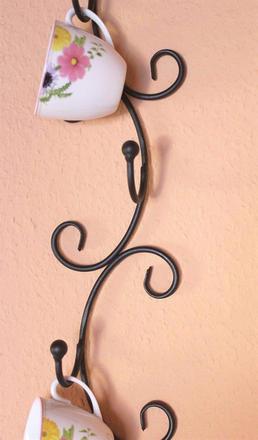 DanDiBo Tassenhalter Wand Schwarz Metall 68 cm Olivia Tassenhaken Küche Vintage Antik Becherhalter
