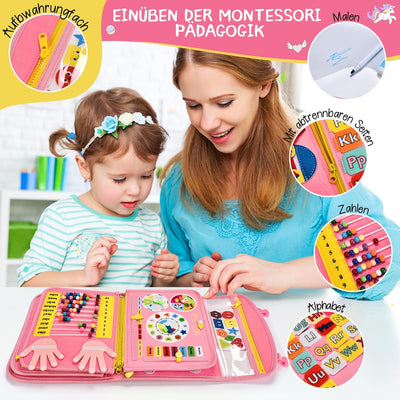 BuzzoXerex Busy Board Deutsch, 8 Seiten in 1 Busy Book, Filz Quiet Book Kleinkinder ab 1 Jahre mit S