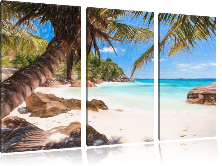 Pixxprint Palmenstrand Seychellen als Leinwandbild/Grösse: 3 Teilig (120x80 cm) cm/Wandbild/Kunstdru