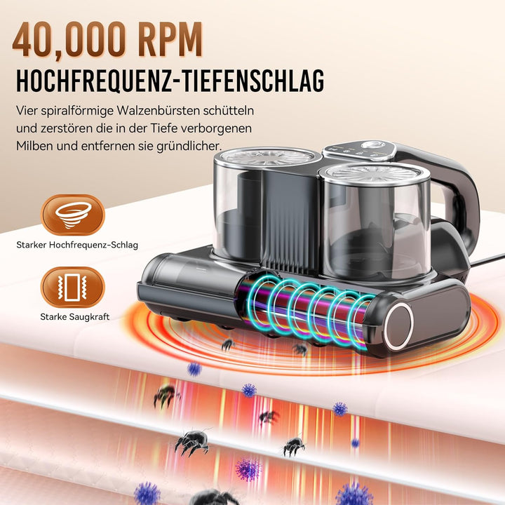 Milbensauger für matratzen mit UV-Licht, 16Kpa Matratzenreiniger Bettstaubsauger, 500W Bett-Staubsau