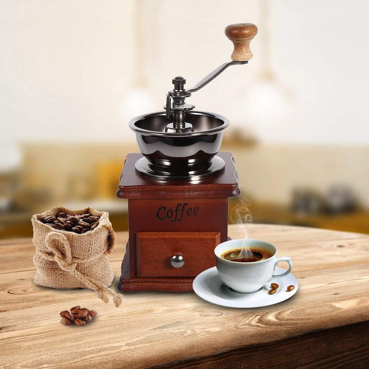 Queen.Y kaffeemühle Manuell, Tragbare Retro-Bohnenmühle mit Holzschublade Manuelle Minimühle für Zuh