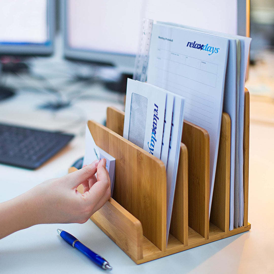 Relaxdays Dokumentenhalter Bambus, 5 Fächer, Prospekte, Zeitschriften, Briefablage, HBT: ca. 23 x 24
