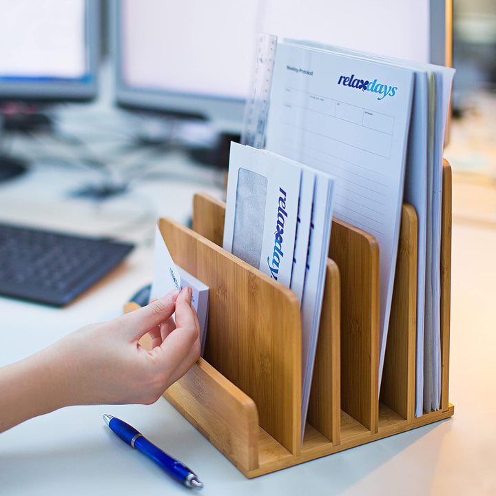 Relaxdays Dokumentenhalter Bambus, 5 Fächer, Prospekte, Zeitschriften, Briefablage, HBT: ca. 23 x 24