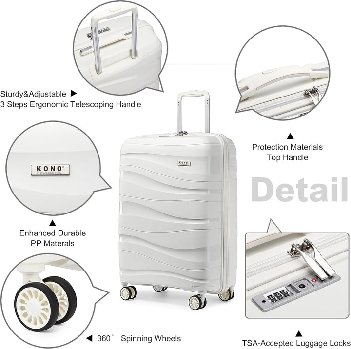 KONO Handgepäck Koffer Trolleys 55cm Leicht Hartschalenkoffer Reisekoffer mit 4 Rollen und TSA Schlo