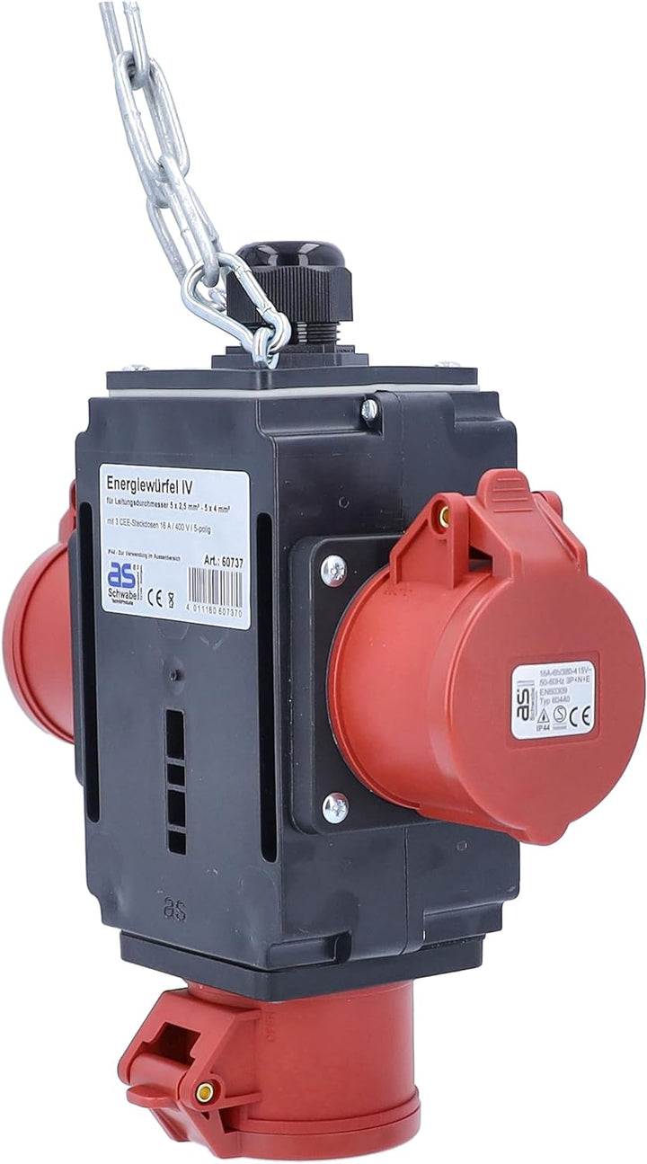 as - Schwabe MIXO Energiewürfel IV – Hänge-Verteiler mit 3 CEE-Steckdosen 400 V, 16 A, 5-polig – MIX