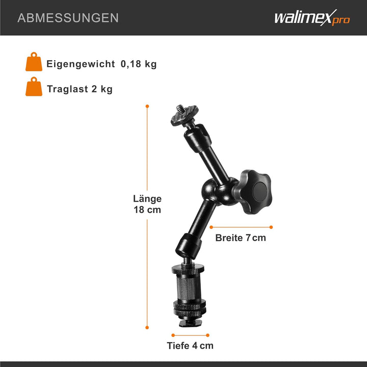 Walimex Pro Swivel Arm Magic 18 DSLR-Gelenkarm (Auslegearm für Videostative, DSLR Rigs, Dollys und A
