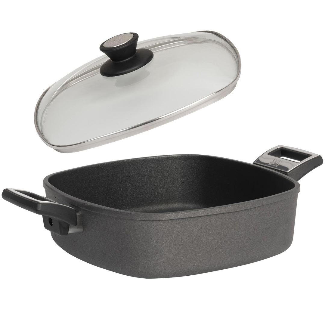 SKK grosser 2-tlg. Guss Bräter 28x28 cm - Induktion Bratkasserolle - hohe eckige Antihaft Kasserolle