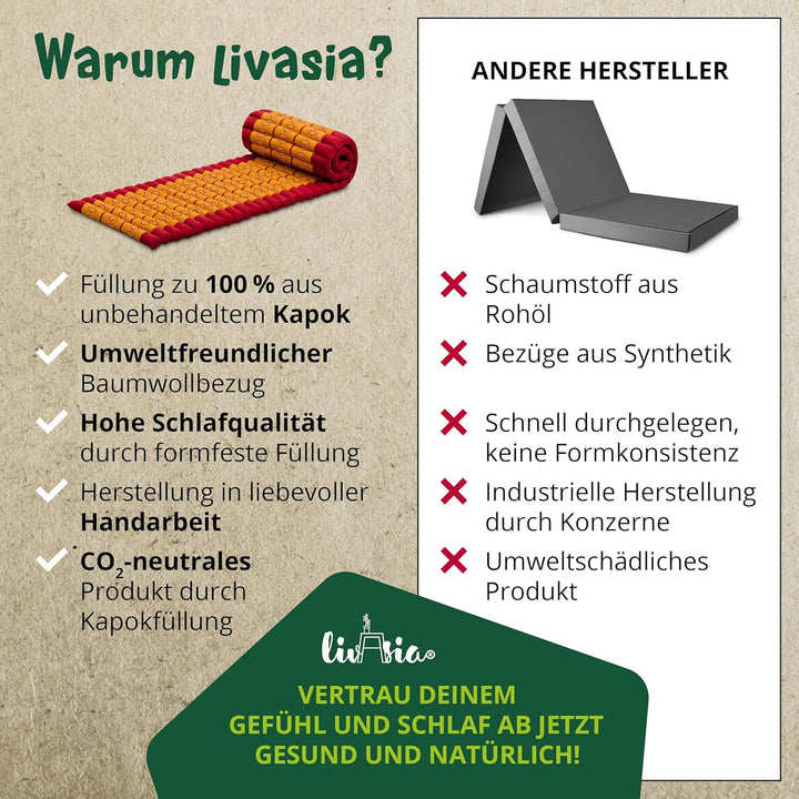 livasia Rollmatte Rollmatratze L-200x110x4,5cm, Gästebett Gästematratze 1 Person, Reisebett Kofferra