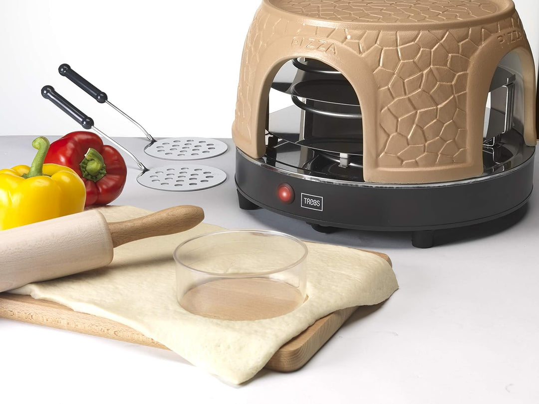 Trebs 99392 Pizzagusto - Pizzaofen mit Terrakottakuppel für 8 Personen - Pizzadom - 1000 Watt - Zube