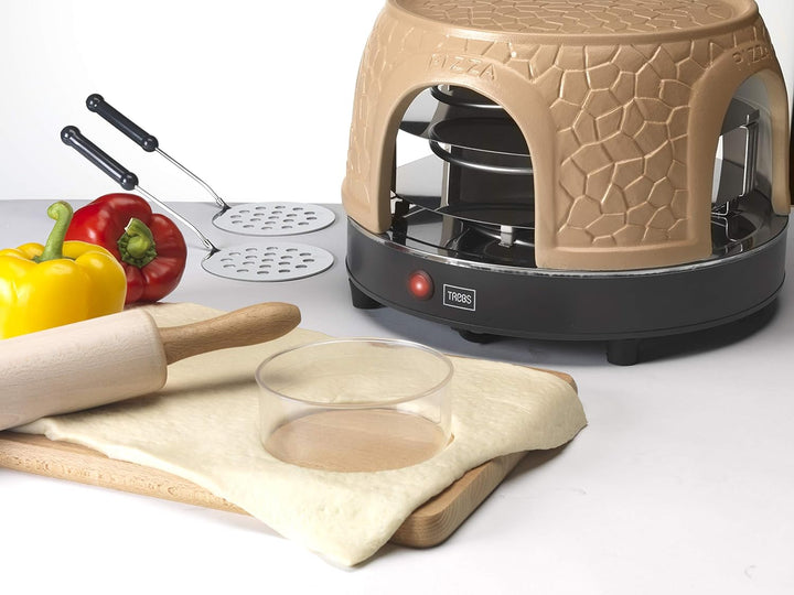 Trebs 99392 Pizzagusto - Pizzaofen mit Terrakottakuppel für 8 Personen - Pizzadom - 1000 Watt - Zube