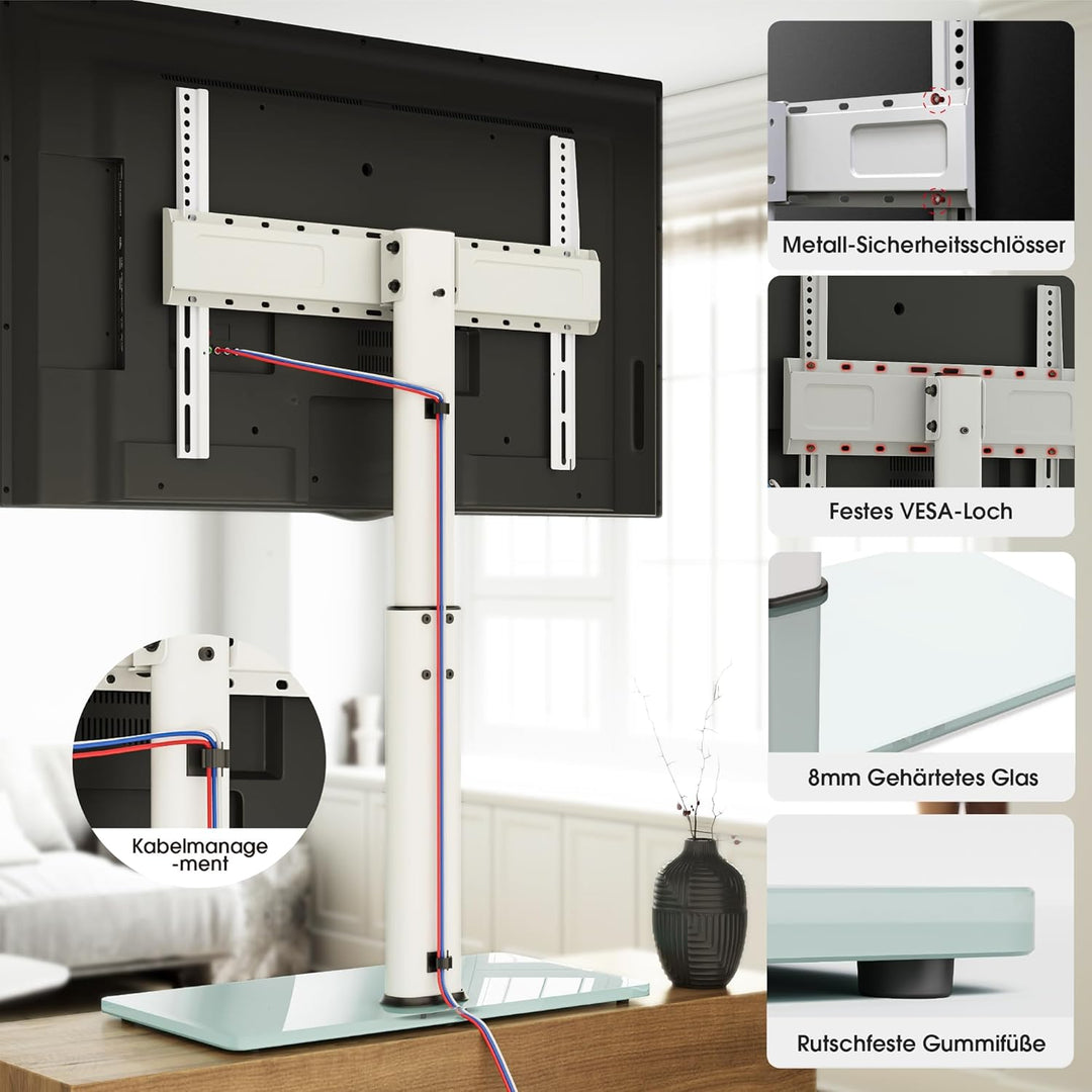 AOKCOS TV Standfuss TV Ständer Höhe 1130mm für 43-75 85 Zoll Fernseher, Neigbar Schwenkbar Höhenvers