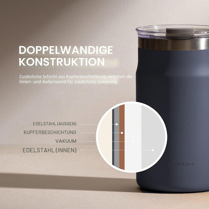 LocknLock Metro Becher Premium 18/8 Edelstahl doppelwandig isoliert mit Griff, perfekt für Tisch mit