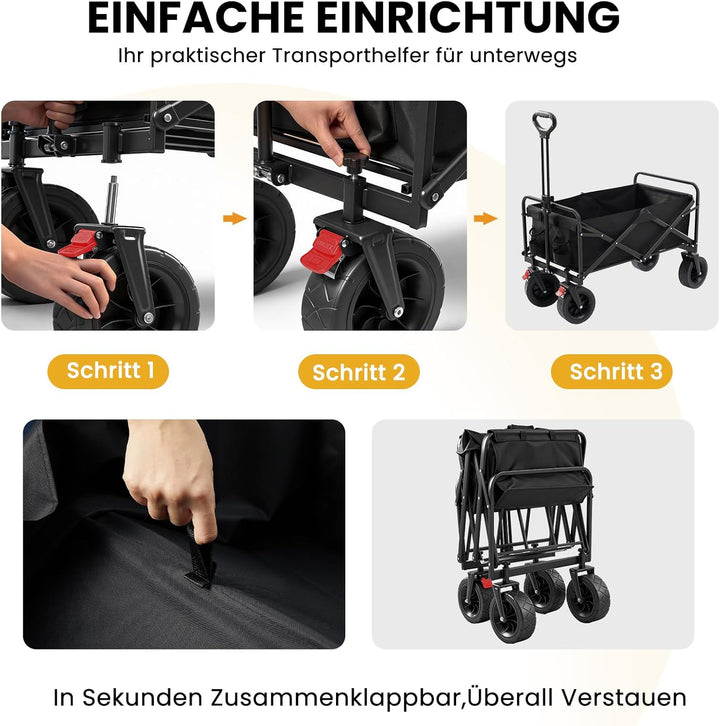 Palawano Bollerwagen Faltbar 150L – Transportwagen mit Rollen, Schwerlast Campingwagen für Festival,