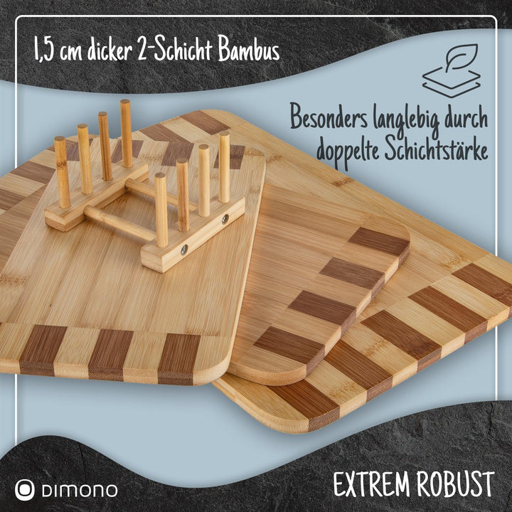 Bambus 3er Set Schneidebretter Set Servierbretter Küchenbrett Brotbrett; klingenschonend, antibakter