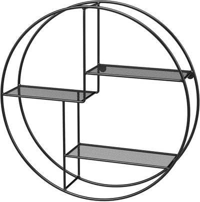 SONGMICS Wandregal aus Metall, rundes Schweberegal mit 3 Gitterablagen, mit 2 Schrauben, 55 x 12 cm