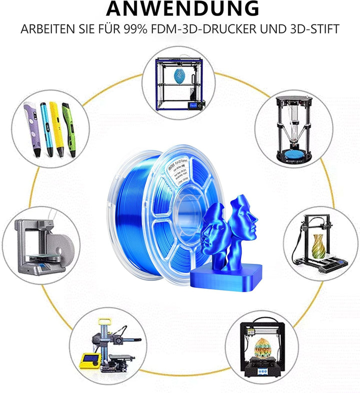 iBOSS PLA+Silk Filament Blau, Glanzendes Metallisches Seiden-3D-Filament1,75mm,Robustes PLA Pro 3D-D