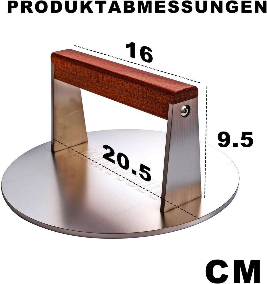 Manucode Pro-Grade 20,5cm Edelstahl Grillpresse – 1,42kg Hochleistungs-Burgerpresse mit Nicht verdre