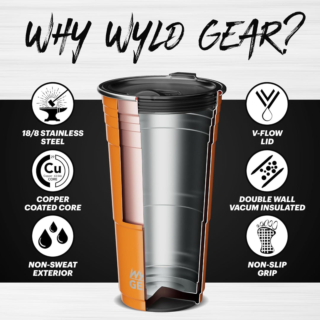 Wyld Gear WYLD Becher aus Edelstahl, vakuumisoliert, Partybecher mit Deckel, 680 ml, Burnt Orange Bu