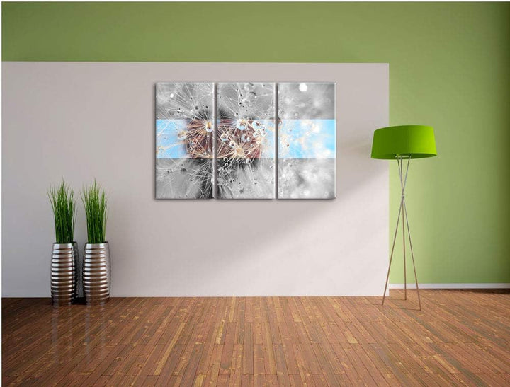 Tropfen an Pusteblume abstrakt schwarz/weiss 3-Teiler Leinwandbild 120x80 Bild auf Leinwand, XXL rie