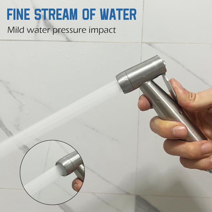 Bidet Edelstahl Handbrause, Badezimmer - Bidetaufsatz mit mit Wasserhahn-Spender, Federschlauchhaken