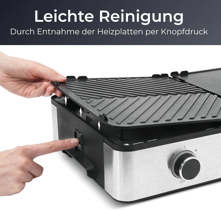KLAMER Elektrogrill, antihaftbeschichtete und abnehmbare Duo-Platten, separate Temperatureinstellung