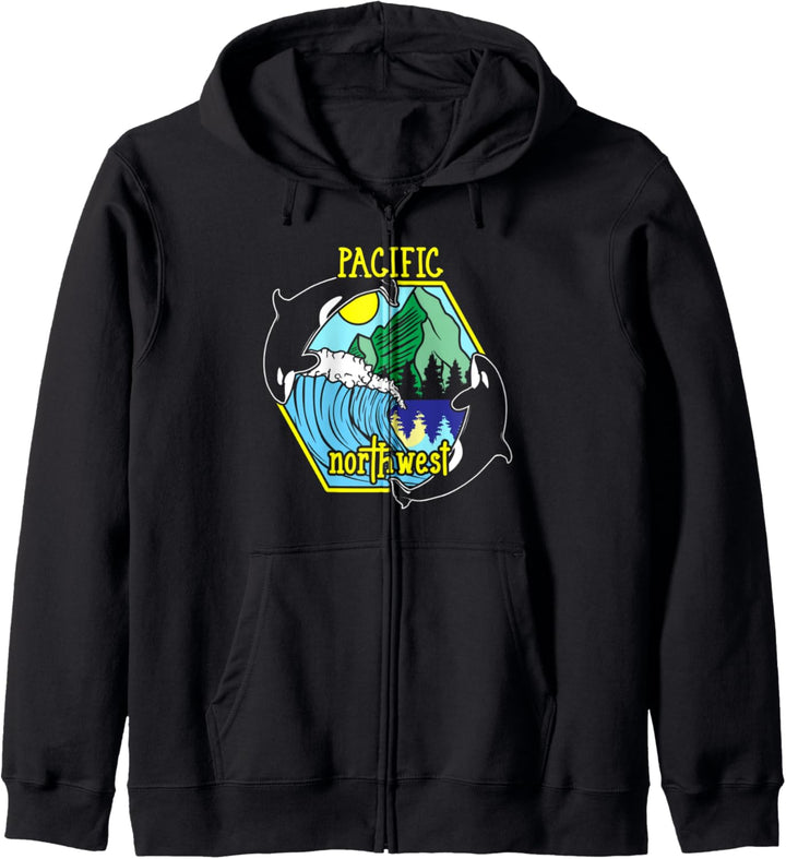 Pacific Northwest Orca Whale Tree Mountain Ocean PNW Gift Kapuzenjacke