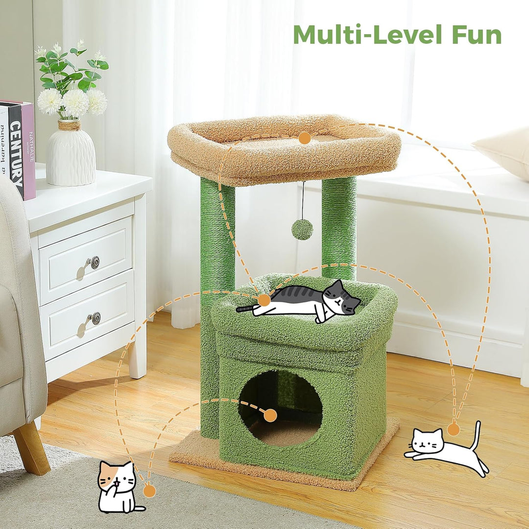 PAWZ Road Kleiner Katzenbaum, mehrstöckiger Katzenturm mit Sisal-überzogenem Kratzbaum, gemütlicher