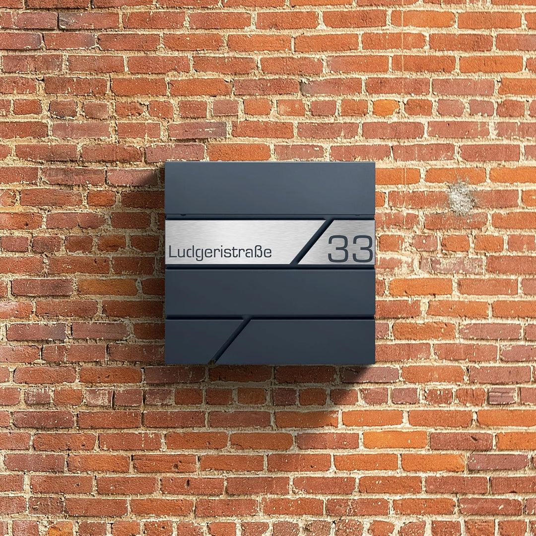 Briefkasten mit Zeitungsfach in Anthrazit, Edelstahlbriefkasten, Wandbriefkasten Briefkasten mit Sch