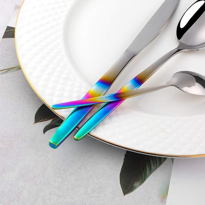 YDware Besteck Regenbogen Gradient, 16 Stück Besteck Set für Haus Küche Restaurant Gabeln Löffel Tee
