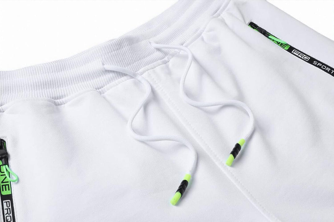 JustSun Herren Shorts Kurze Sporthose Baumwolle Stretchstoff mit Reissverschluss, M Weiß